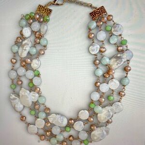 Chic Pastel Multi-Strand Pearl and Bead Necklace